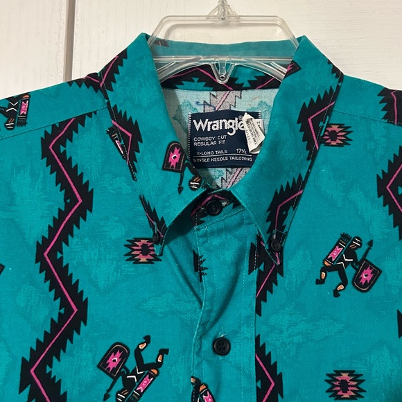 Wrangler Men’s Made in the USA Vintage Aztec Casual Button Down | Size XL 17.5” - Picture 3 of 9